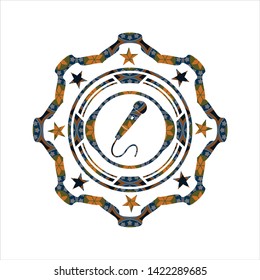 microphone icon inside arabesque badge. arabic decoration.