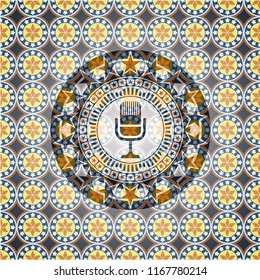 microphone icon inside arabesque emblem. arabic decoration.