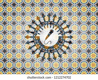 microphone icon inside arabesque emblem. arabic decoration.