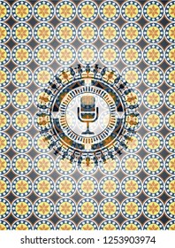 microphone icon inside arabesque emblem. arabic decoration.
