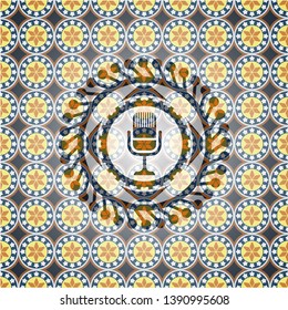 microphone icon inside arabesque emblem. arabic decoration.