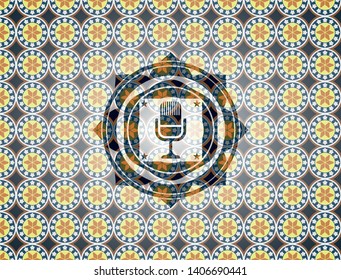microphone icon inside arabesque emblem. arabic decoration.