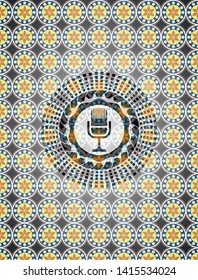microphone icon inside arabesque emblem. arabic decoration.