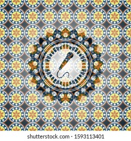 microphone icon inside arabesque emblem. arabic decoration.