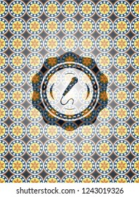 microphone icon inside arabesque style badge. arabic decoration.