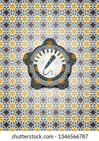 microphone icon inside arabesque style badge. arabic decoration.