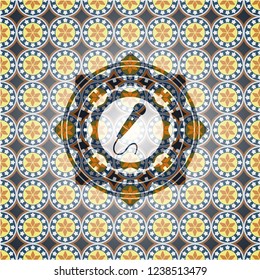microphone icon inside arabic emblem. Arabesque decoration.