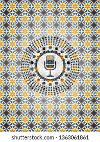 microphone icon inside arabic emblem background. Arabesque decoration.