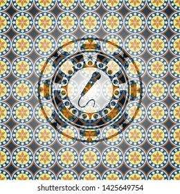microphone icon inside arabic emblem. Arabesque decoration.