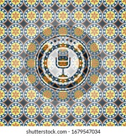 microphone icon inside arabic emblem. Arabesque decoration.