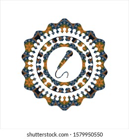 microphone icon inside arabic style badge. Arabesque decoration.