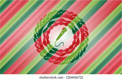 microphone icon inside christmas colors badge.