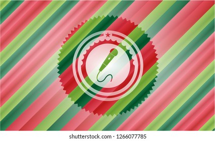 microphone icon inside christmas emblem background.
