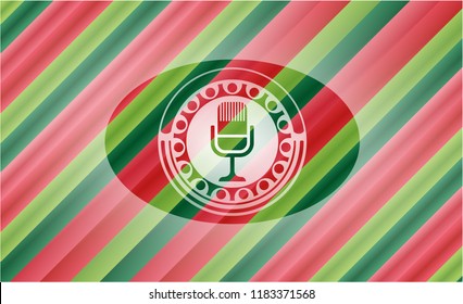 microphone icon inside christmas style badge..