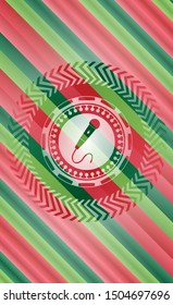 microphone icon inside christmas style emblem.