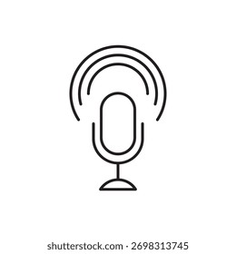 Ícone de microfone dentro de linhas radiantes circulares indicando difusão de sinal ativa.