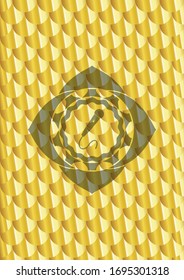 microphone icon inside gold badge. Scales pattern. Vector Illustration. Detailed.
