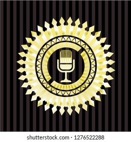 microphone icon inside gold emblem