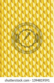 microphone icon inside gold emblem. Scales pattern. Vector Illustration. Detailed.