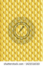 microphone icon inside gold emblem. Scales pattern. Vector Illustration. Detailed.