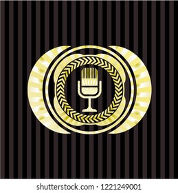 microphone icon inside gold shiny badge