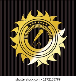 microphone icon inside golden badge or emblem