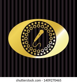microphone icon inside golden badge