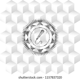 microphone icon inside grey badge with geometric cube white background