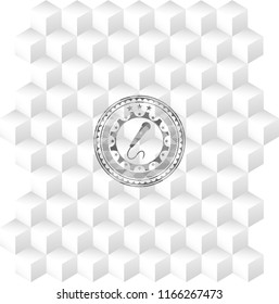 microphone icon inside grey badge with geometric cube white background