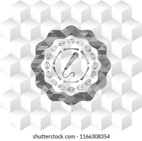 microphone icon inside grey badge with geometric cube white background