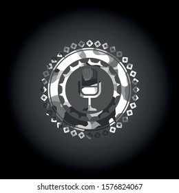 microphone icon inside grey camouflaged emblem