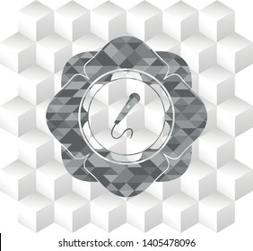 microphone icon inside grey emblem. Vintage with geometric cube white background