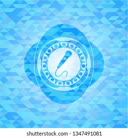 microphone icon inside light blue emblem with mosaic ecological style background