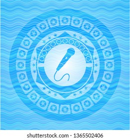 microphone icon inside light blue water wave badge.
