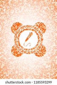 microphone icon inside orange mosaic emblem with background