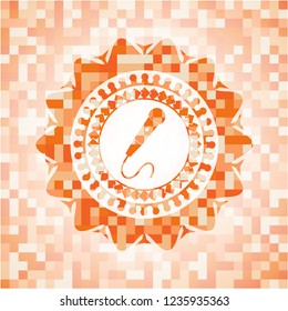 microphone icon inside orange mosaic emblem