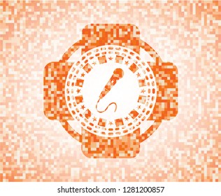 microphone icon inside orange mosaic emblem with background