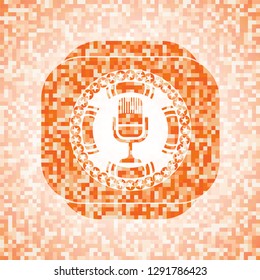 microphone icon inside orange mosaic emblem
