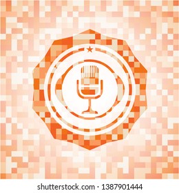 microphone icon inside orange mosaic emblem