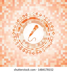 microphone icon inside orange mosaic emblem