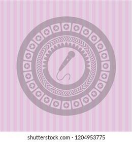 microphone icon inside pink emblem. Retro