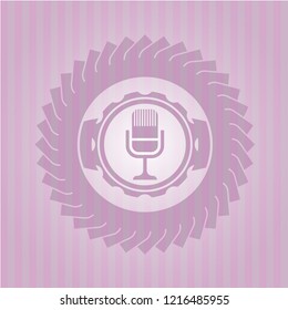 microphone icon inside pink emblem. Retro