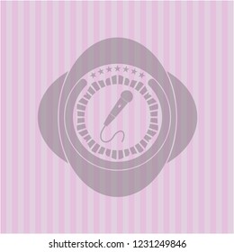 microphone icon inside pink emblem. Retro