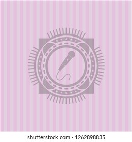 microphone icon inside pink emblem. Retro
