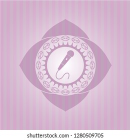 microphone icon inside pink emblem. Retro