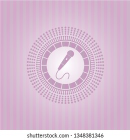 microphone icon inside pink emblem. Retro
