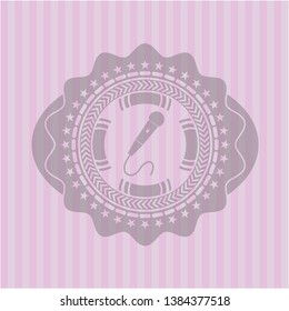 microphone icon inside pink emblem. Retro