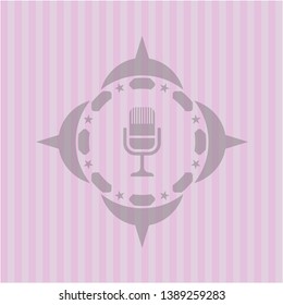 microphone icon inside pink emblem. Retro