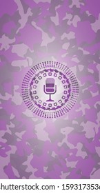 microphone icon inside pink and purple camo emblem