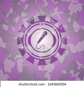 microphone icon inside pink and purple camouflage texture
